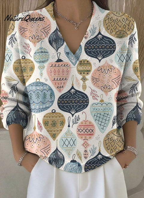 Women's Christmas Balls Pattern Art Print Buttoned Cardigan Sweater