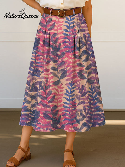 Women's Retro Floral Flowers Print High Waist Casual A-Line Skirt