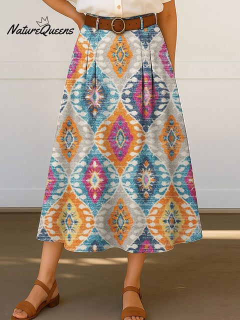 Women's Retro Floral Flowers Print High Waist Casual A-Line Skirt