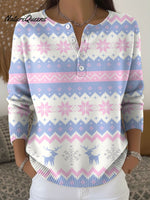 Women's Christmas Pattern Art Print Buttoned Cardigan Sweater