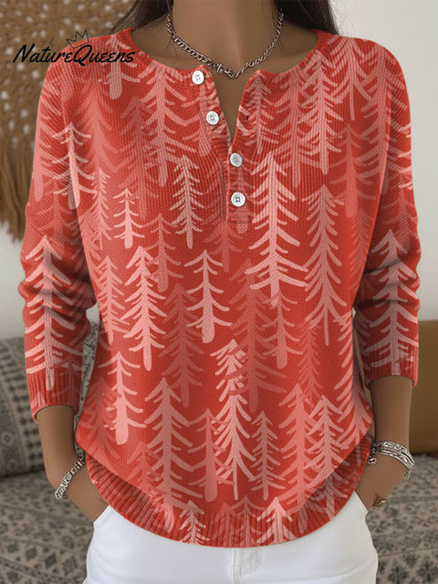 Women's Christmas Trees Pattern Art Print Buttoned Cardigan Sweater