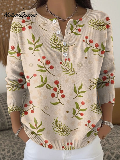 Women's Christmas Pattern Art Print Buttoned Cardigan Sweater