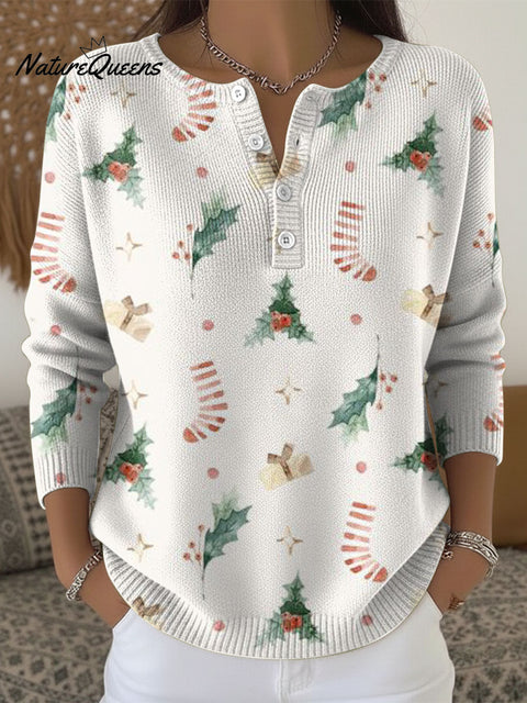 Women's Christmas Pattern Art Print Buttoned Cardigan Sweater