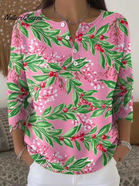 Women's Christmas Pattern Art Print Buttoned Cardigan Sweater