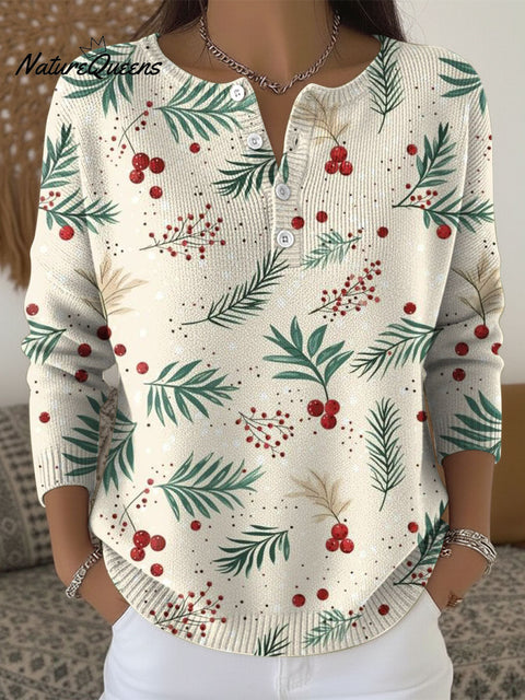 Women's Christmas Pattern Art Print Buttoned Cardigan Sweater