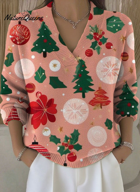 Women's Christmas Trees Pattern Art Print Buttoned Cardigan Sweater