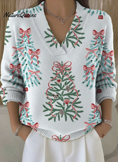 Women's Christmas Trees Pattern Art Print Buttoned Cardigan Sweater