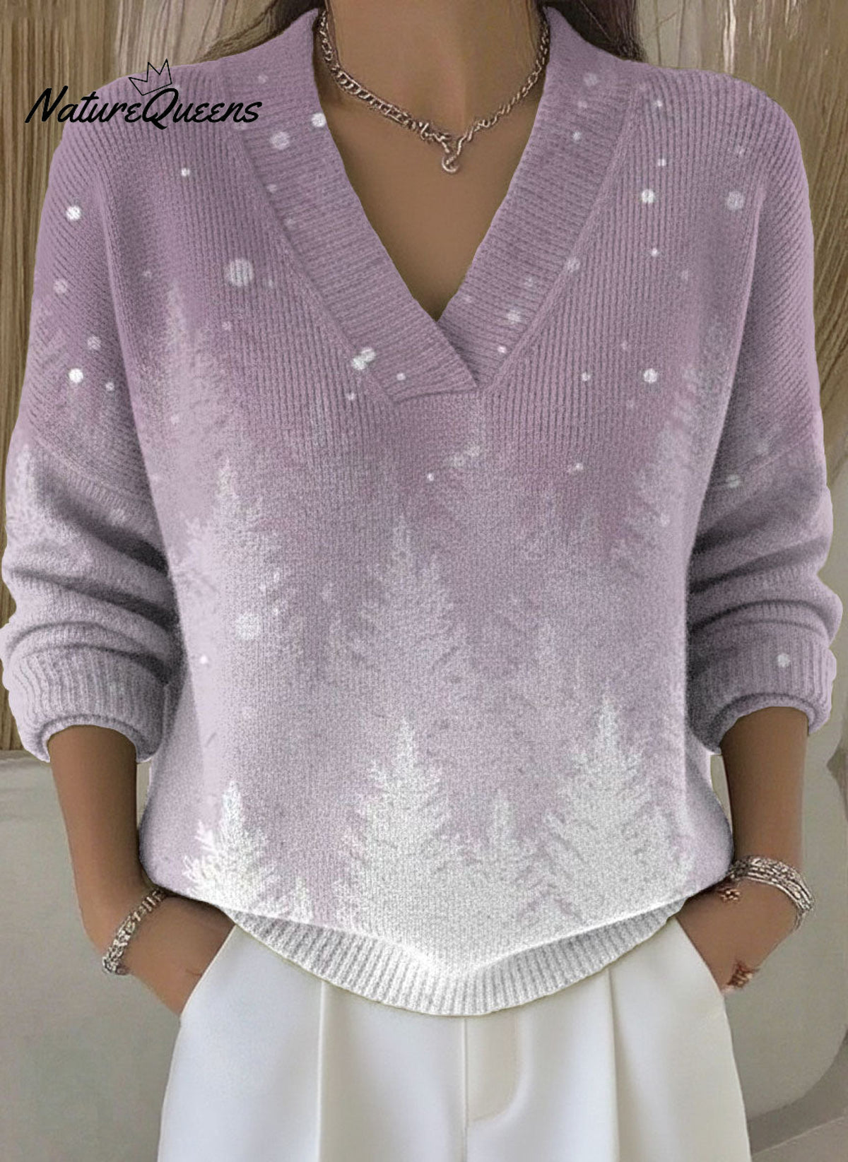 Women's Christmas Snowflake Pattern Art Print Buttoned Cardigan Sweater
