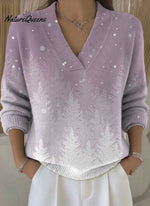Women's Christmas Snowflake Pattern Art Print Buttoned Cardigan Sweater