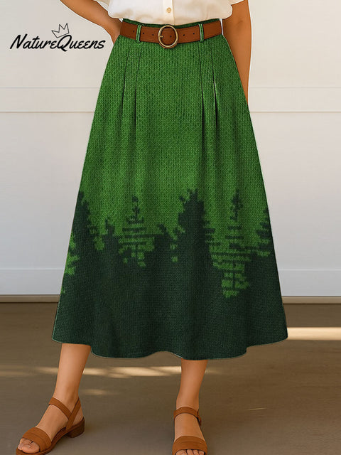 Women's Retro Trees Print High Waist Casual A-Line Skirt