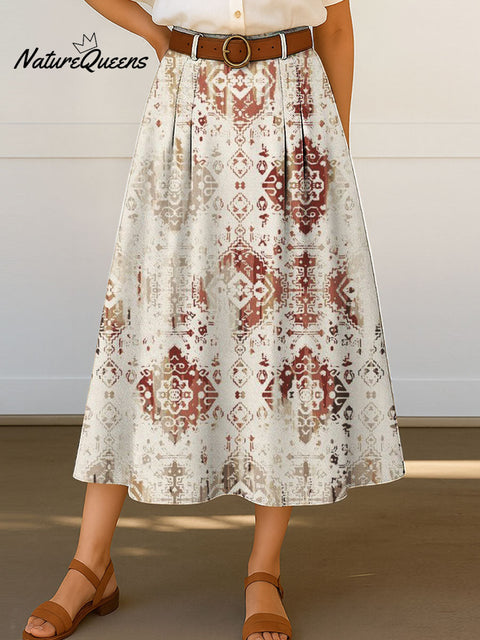 Women's Retro Pattern Print High Waist Casual A-Line Skirt