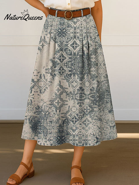 Women's Retro Pattern Print High Waist Casual A-Line Skirt