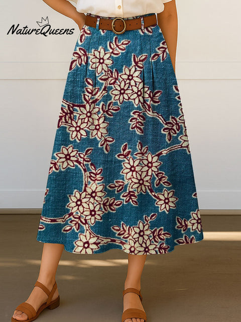 Women's Retro Pattern Print High Waist Casual A-Line Skirt