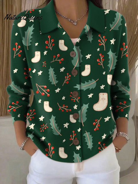 Women's Christmas Tree Pattern Print Cowl Neck Sweater