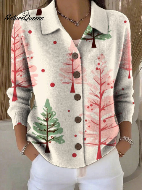 Women's Christmas Tree Pattern Print Cowl Neck Sweater