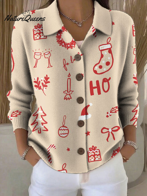 Women's Christmas Pattern Print Cowl Neck Sweater