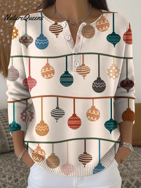 Women's Christmas Lanterns Pattern Art Print Buttoned Cardigan Sweater