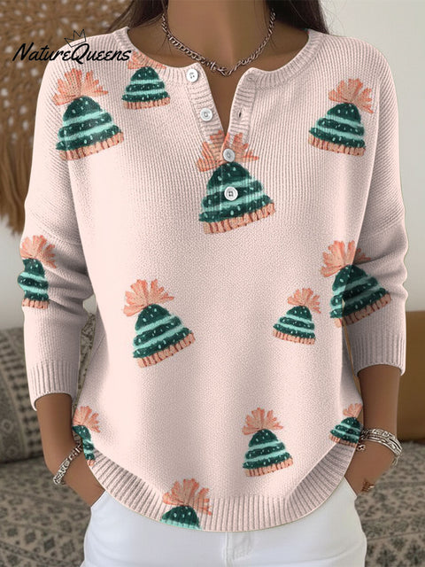 Women's Christmas Trees Pattern Art Print Buttoned Cardigan Sweater