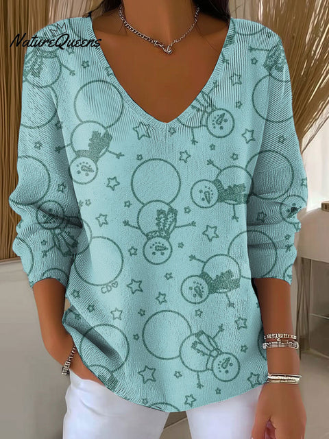 Women's Christmas Snowman Pattern Print Casual Pullover Sweater
