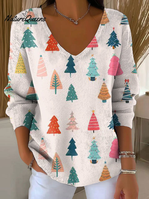 Women's Christmas Tree Pattern Print Casual Pullover Sweater