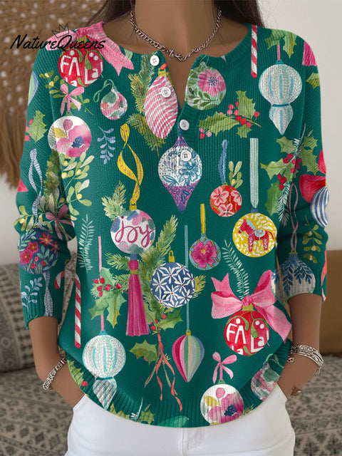 Women's Christmas Pattern Art Print Buttoned Cardigan Sweater