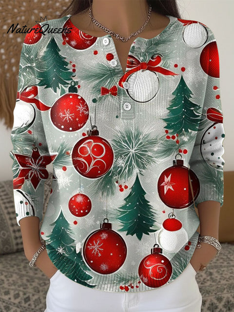 Women's Christmas Lanterns Snowman Trees Pattern Art Print Buttoned Cardigan Sweater