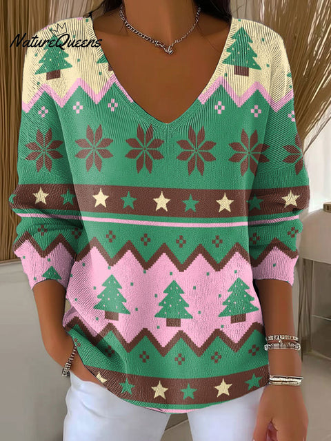 Women's Christmas Pattern Print Casual Pullover Sweater