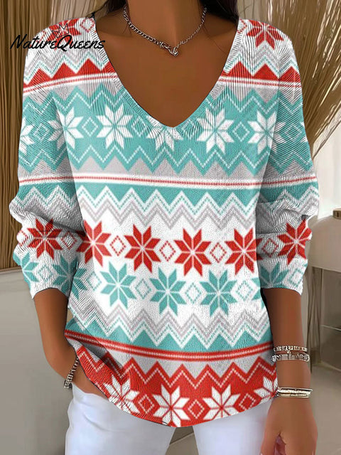 Women's Christmas Pattern Print Casual Pullover Sweater