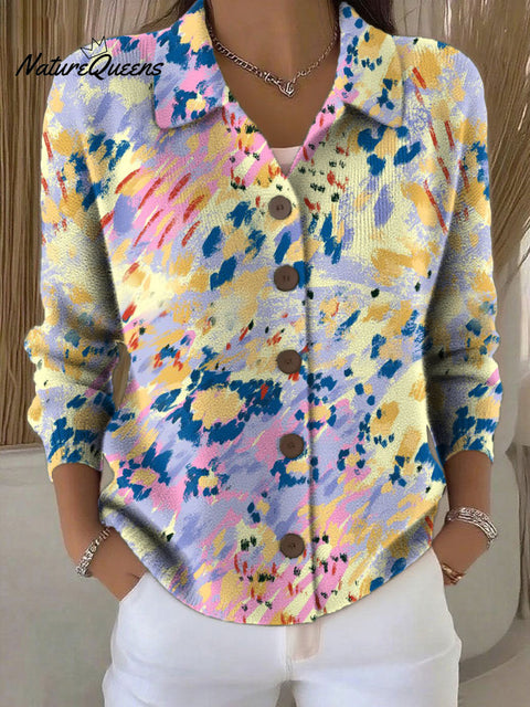 Women's Simple Flowers Pattern Print Cowl Neck Sweater