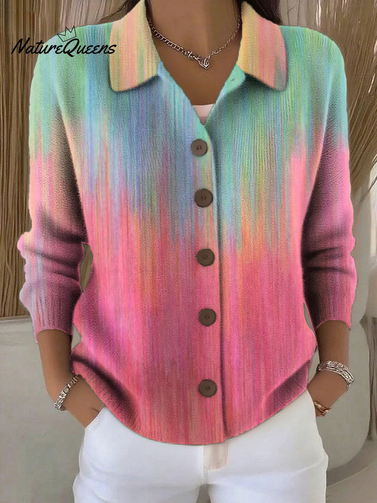 Women's Simple Gradient Pattern Print Cowl Neck Sweater