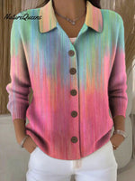 Women's Simple Gradient Pattern Print Cowl Neck Sweater