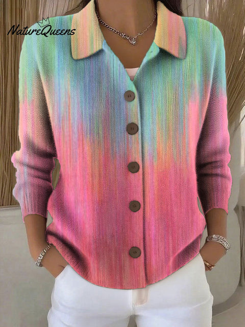 Women's Simple Gradient Pattern Print Cowl Neck Sweater