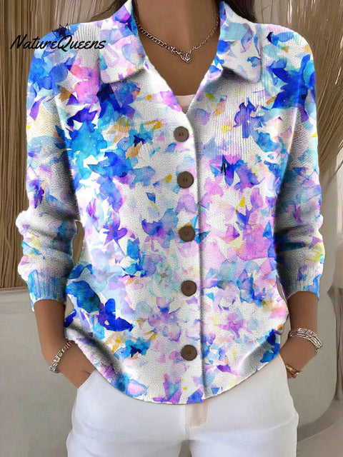 Women's Simple Flowers Pattern Print Cowl Neck Sweater