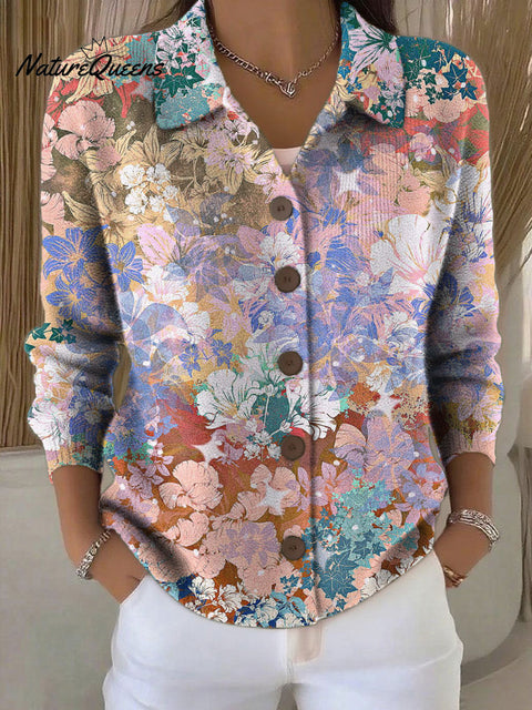 Women's Simple Flowers Pattern Print Cowl Neck Sweater