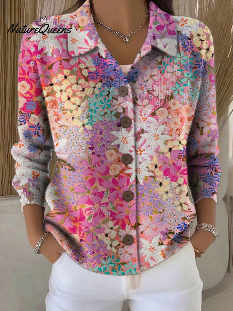 Women's Simple Flowers Pattern Print Cowl Neck Sweater