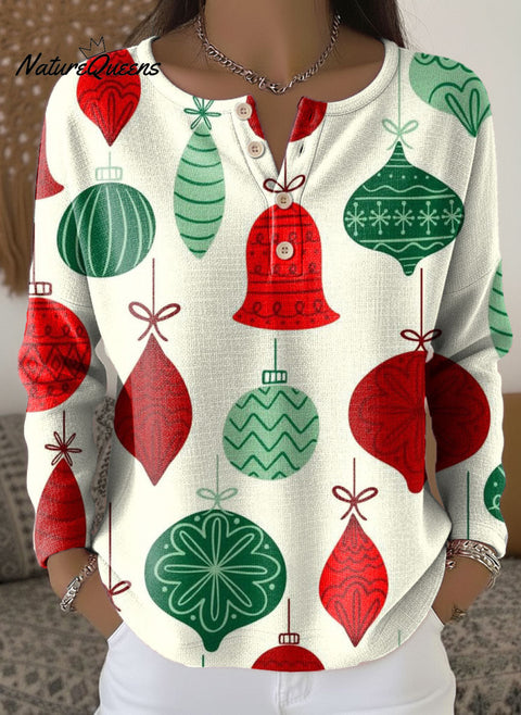 Women's Christmas Lanterns Pattern Art Print Casual Cotton Shirt