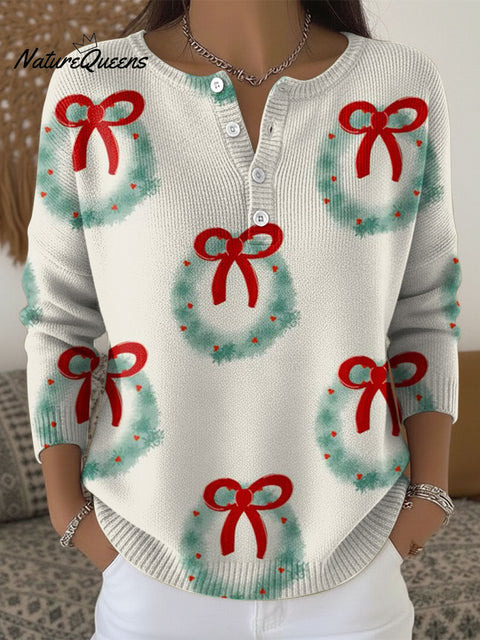 Women's Christmas Pattern Art Print Buttoned Cardigan Sweater