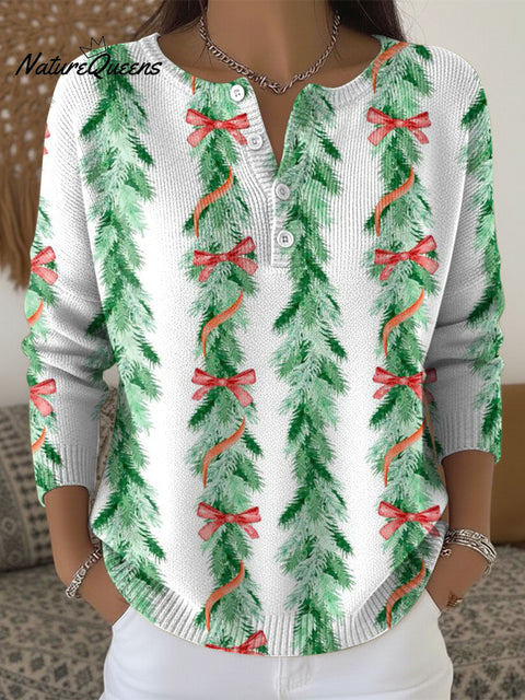 Women's Christmas Tree Pattern Art Print Buttoned Cardigan Sweater