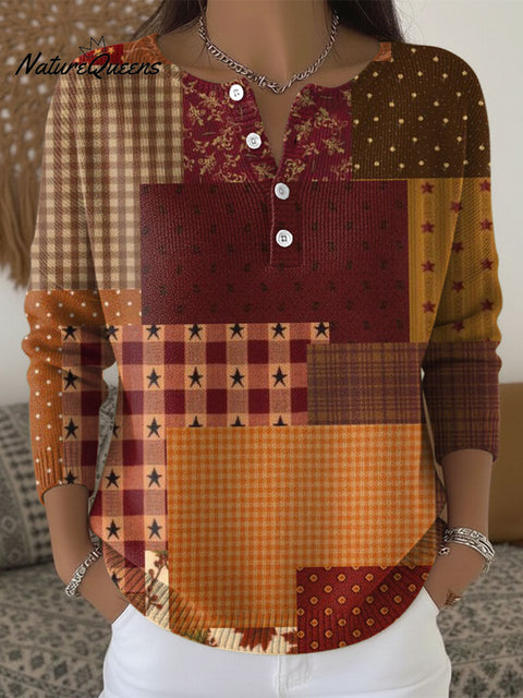 Women's Splicing Grid Pattern Art Print Buttoned Cardigan Sweater