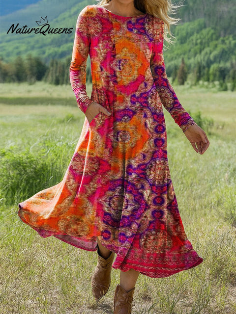 Women's Flowers Floral Art Print Long-sleeved Dress