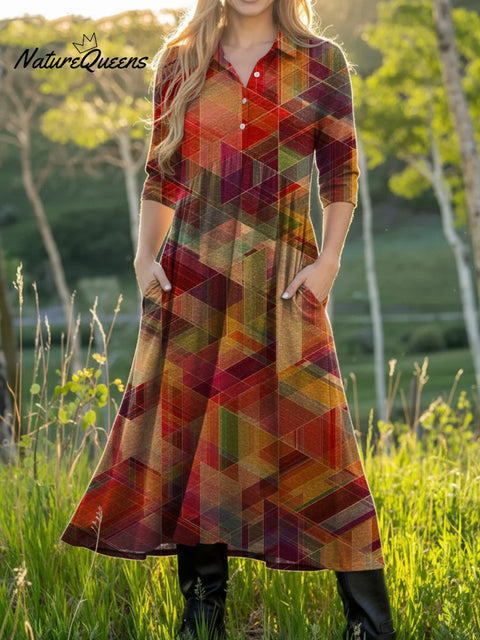 Women's Retro Geometric Colors Art Casual Print Dress
