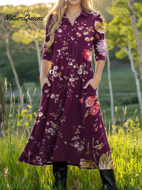 Women's Retro Flowers Pattern Colors Art Casual Print Dress