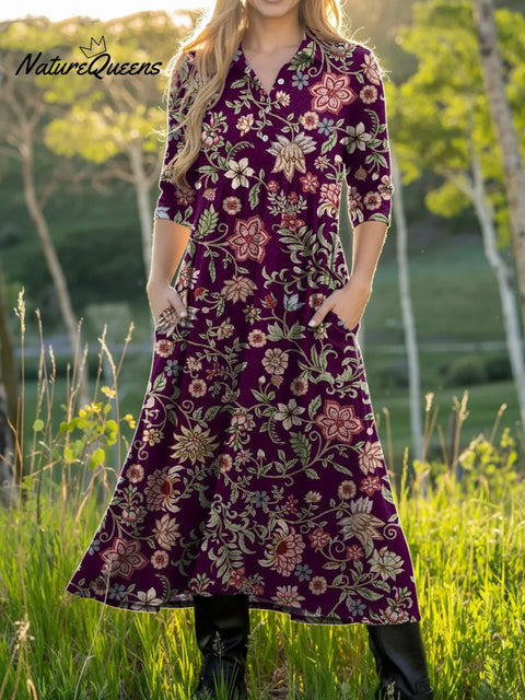 Women's Retro Flowers Pattern Colors Art Casual Print Dress