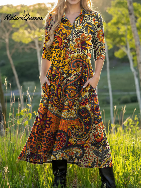 Women's Retro Flowers Pattern Colors Art Casual Print Dress