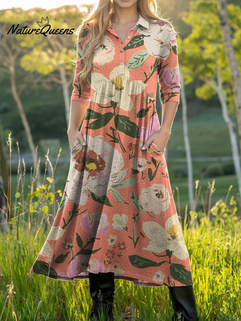 Women's Retro Flowers Pattern Colors Art Casual Print Dress