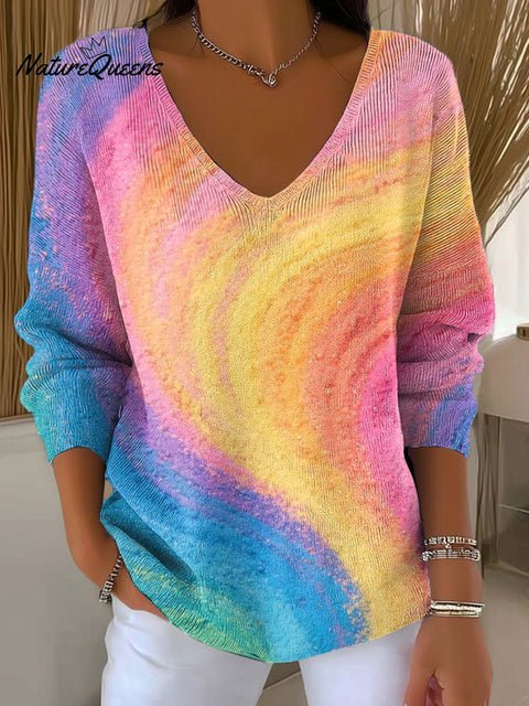 Women's Multicolor Art Pattern Print Casual Pullover Sweater