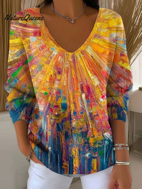 Women's Multicolor Art Pattern Print Casual Pullover Sweater