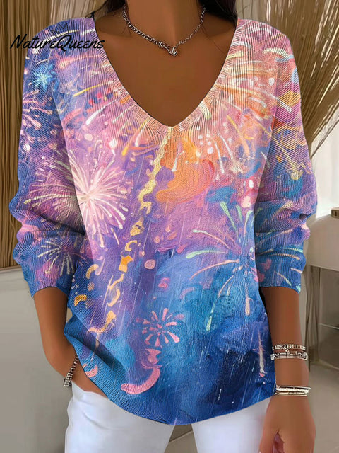 Women's Multicolor Art Pattern Print Casual Pullover Sweater