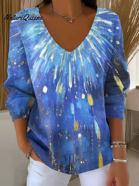 Women's Multicolor Art Pattern Print Casual Pullover Sweater