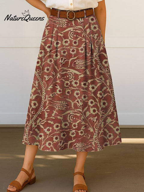Women's Retro Flowers Floral Pattern Print High Waist Casual A-Line Skirt